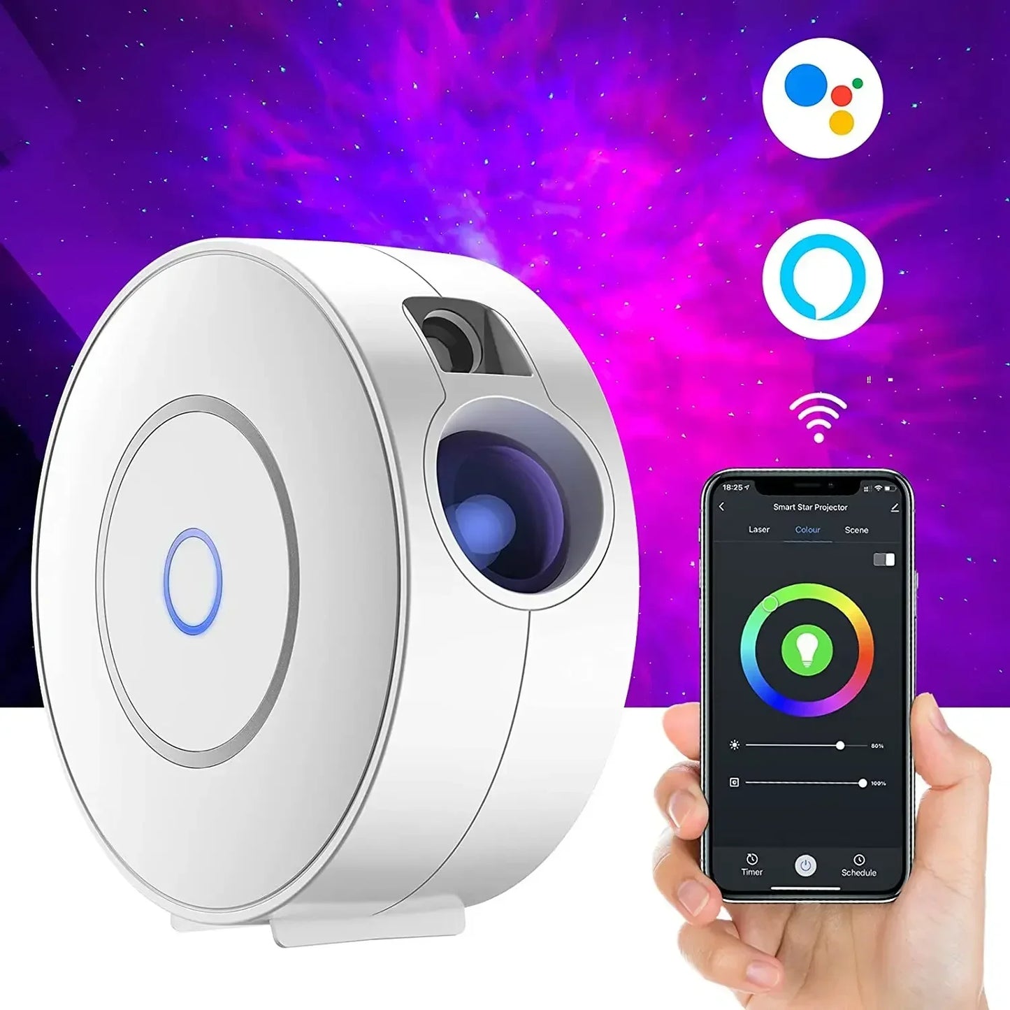 Smart Star Projector WiFi Laser Starry Sky Projector Waving Night Light Led Colorful APP Wireless Control Alexa Compatible