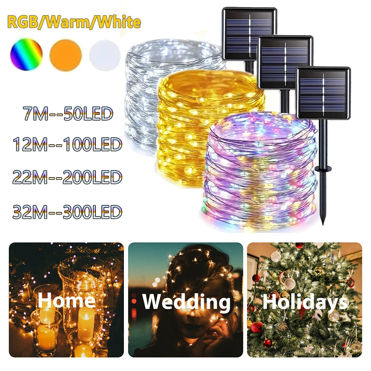 Solar LED Light 7M/22M/32M Outdoor Garden Waterproof Fairy Garland String Lights Christmas Holiday Party Decoration Solar Lights