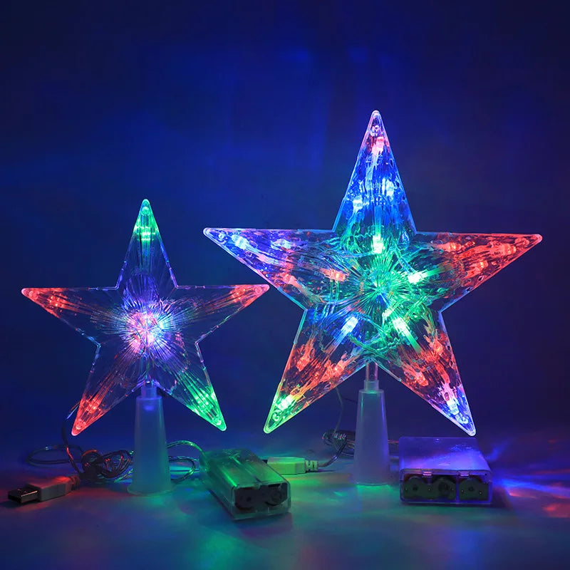 LED Transparent Five-pointed Star Merry Christmas Tree Toppers Cristmas Decorations for Home Xmas Ornaments Navidad 2023