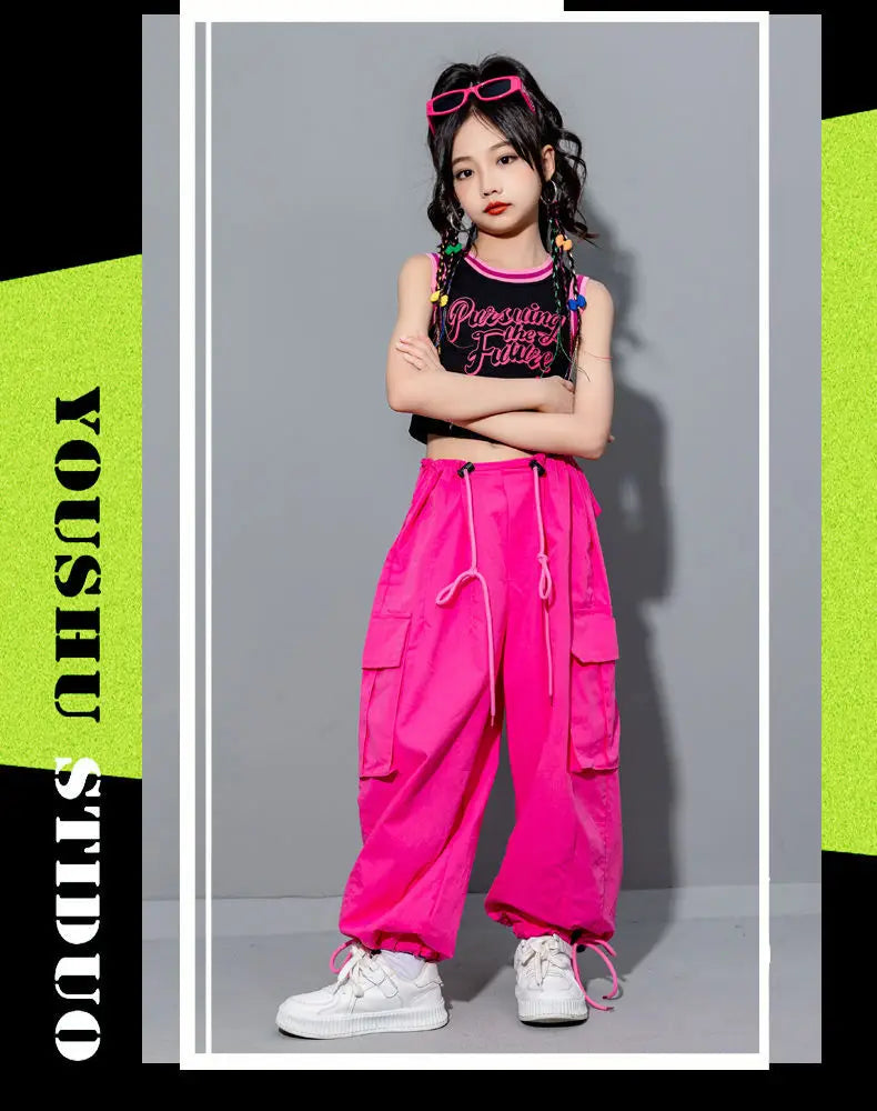 Girls Loose Casual Cargo Pants Fashion Korean Street Style Hip Hop Trousers Wide Leg Pants with Belt for School Vacation Daily