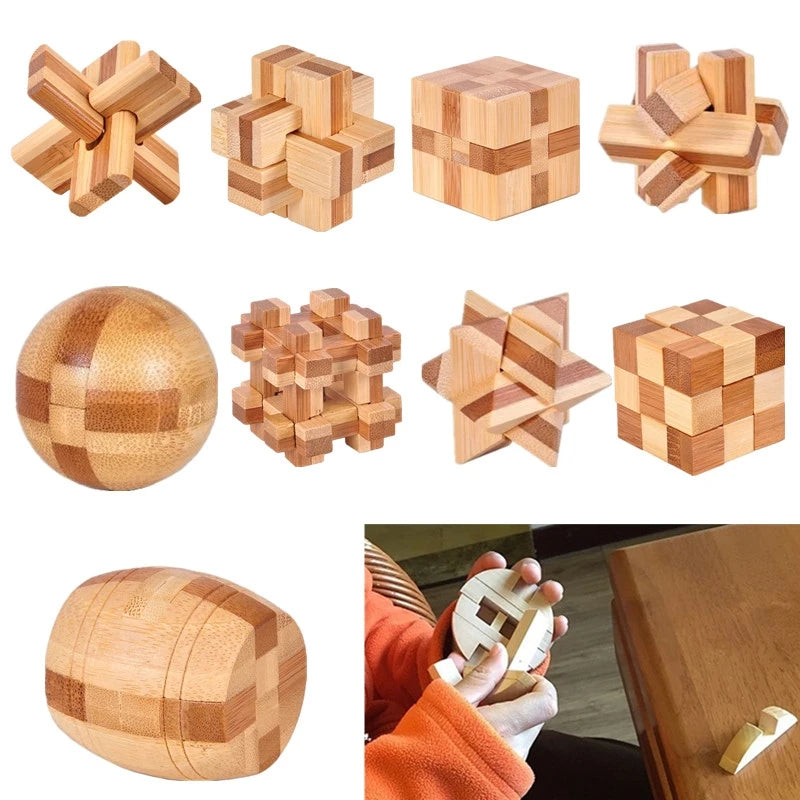 Brain Teaser Kong Ming Lock 3D Wooden Interlocking Burr Puzzles Game Toy For Adults Kids IQ Brain Teaser Kong