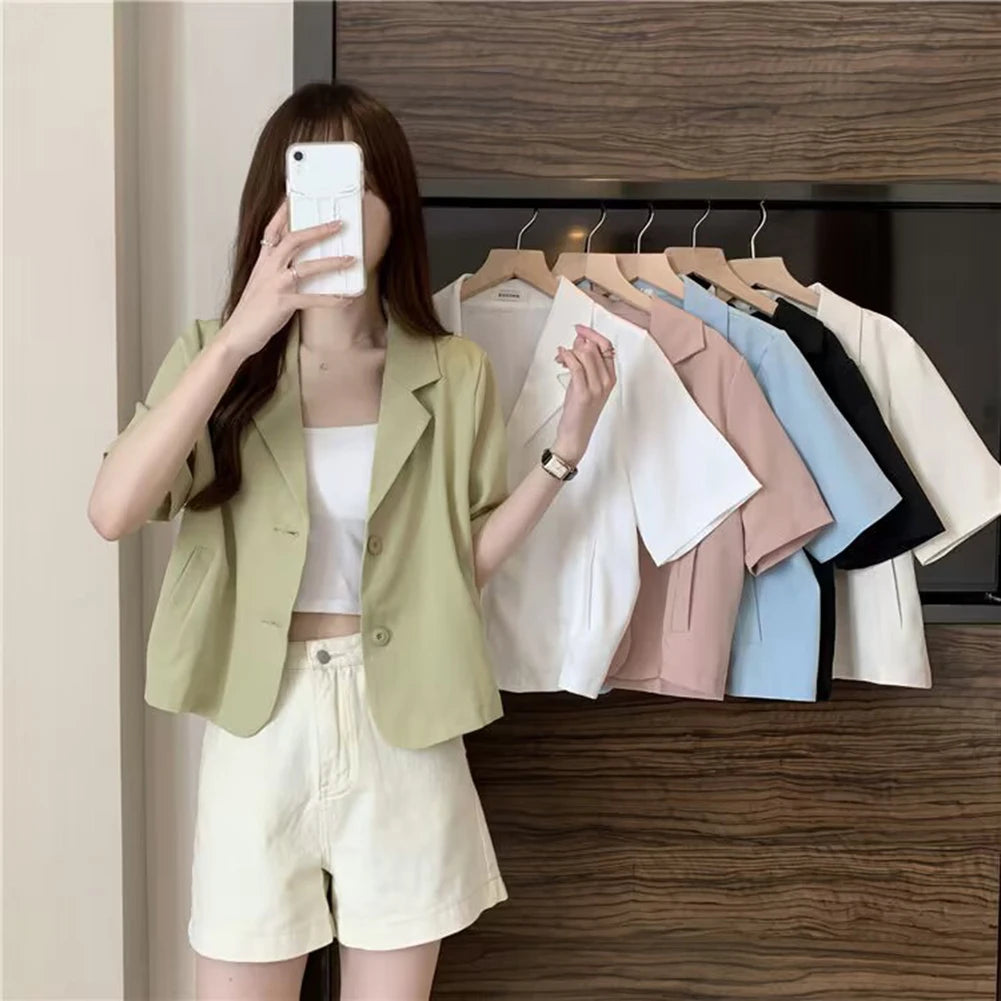 Summer Blazers Women Simple Leisure Loose Korean Style Youth Single Breasted Ladies