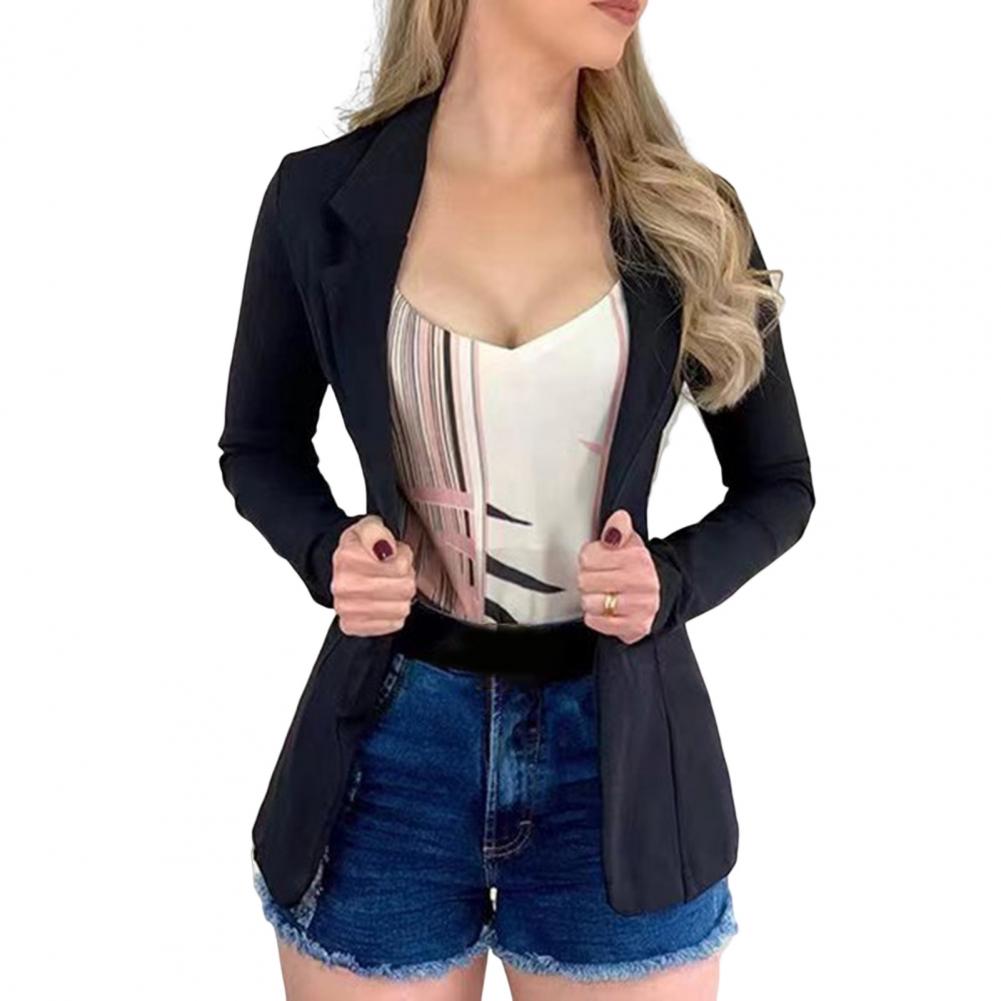 Autumn Blazer Windproof Women's Casual Suit Jacket No Button Warm Chic Open Front Design for Seasonal Wear