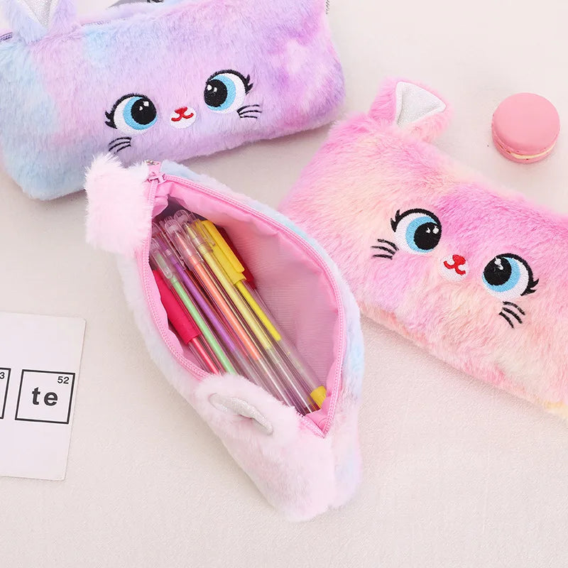 Cartoon Unicorn Pencil Case Plush Kawaii Pencil Bag Cosmetics Storage Pouch Kids Gifts Korean Stationery School Office Supplies