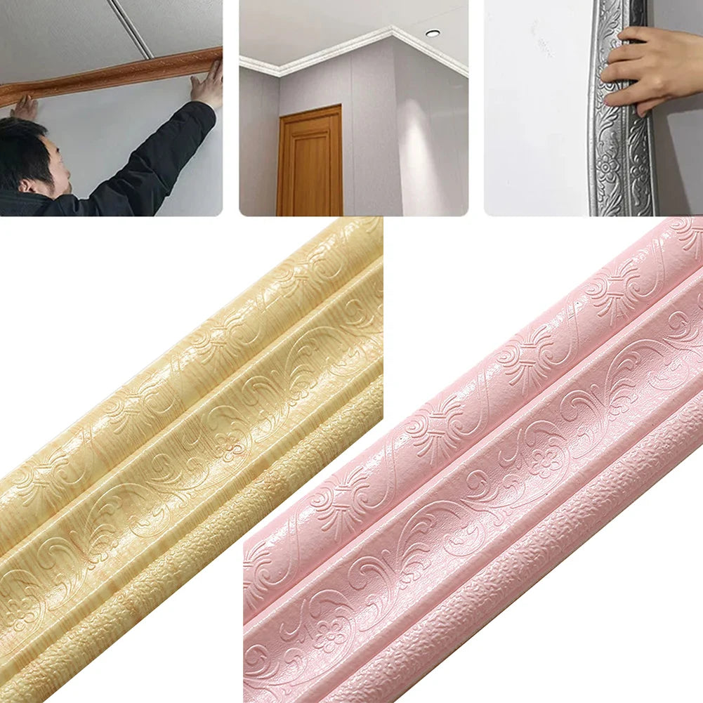 230cm Self-Adhesive 3D Skirting Line Wall Sticker 3D Foam Edge Border Waterproof Sticker Living Room Kitchen Wall Edging Strip