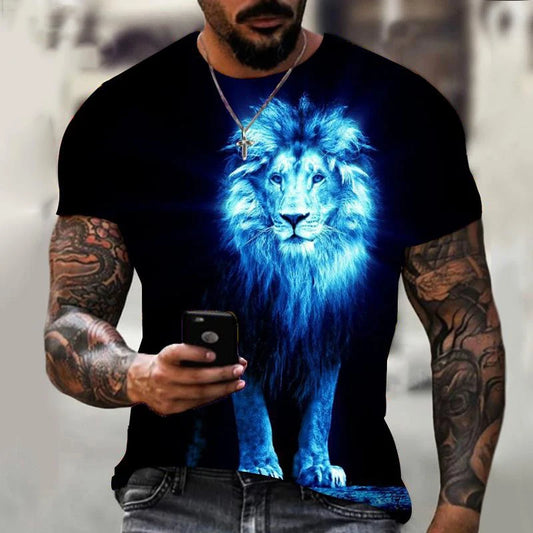 3D Printed T-shirt Lion Couple T-shirt Unisex Summer Casual Short Sleeve Fashion Animal Cool Lion Shirt Top