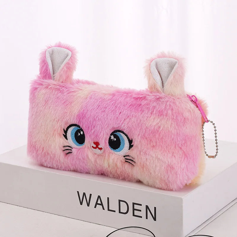 Cartoon Unicorn Pencil Case Plush Kawaii Pencil Bag Cosmetics Storage Pouch Kids Gifts Korean Stationery School Office Supplies