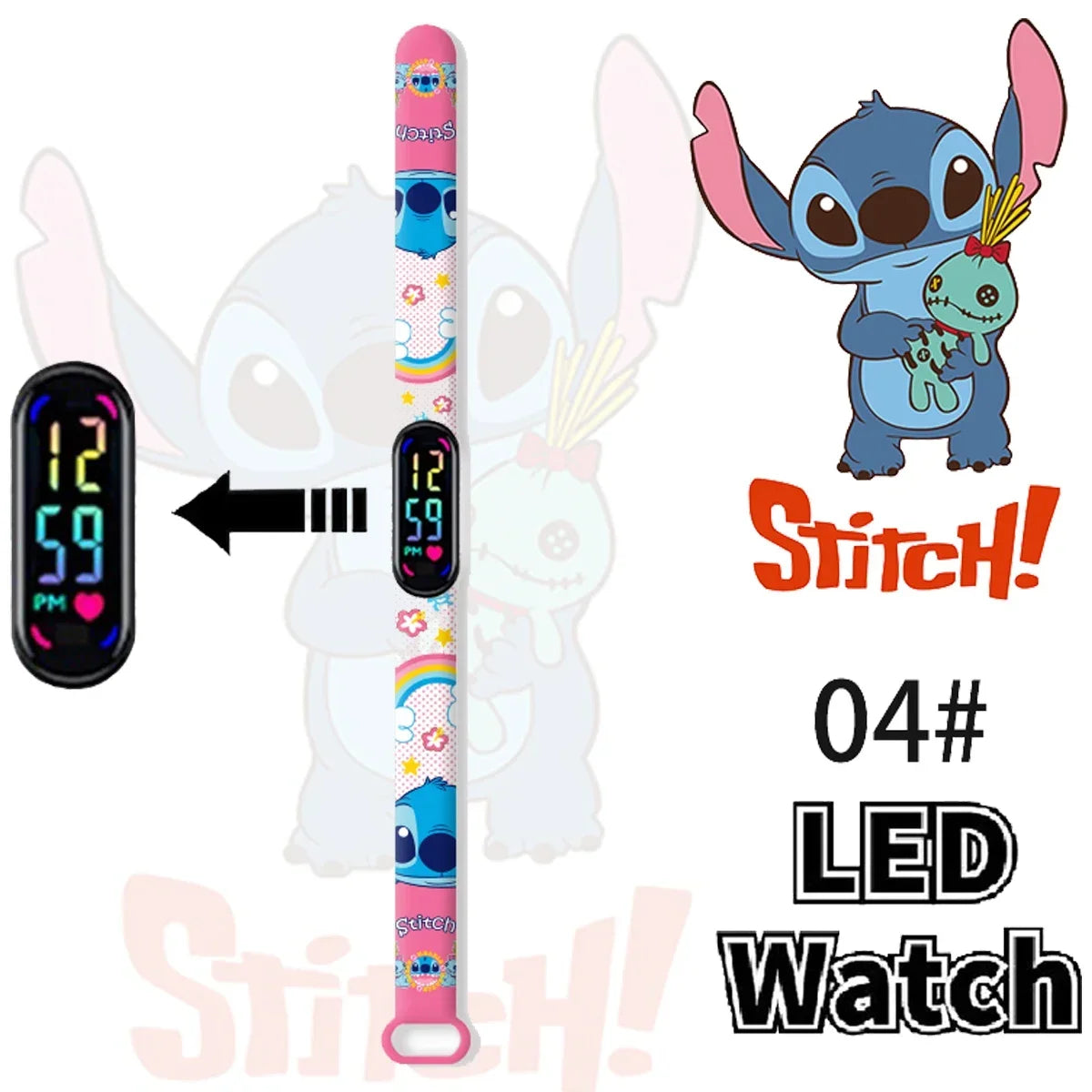 Pokemon Stitch Sonic Digital Watches Anime Figures LED Luminous Watch Touch Waterproof Electronic Sports Kids Birthday Gift Toy