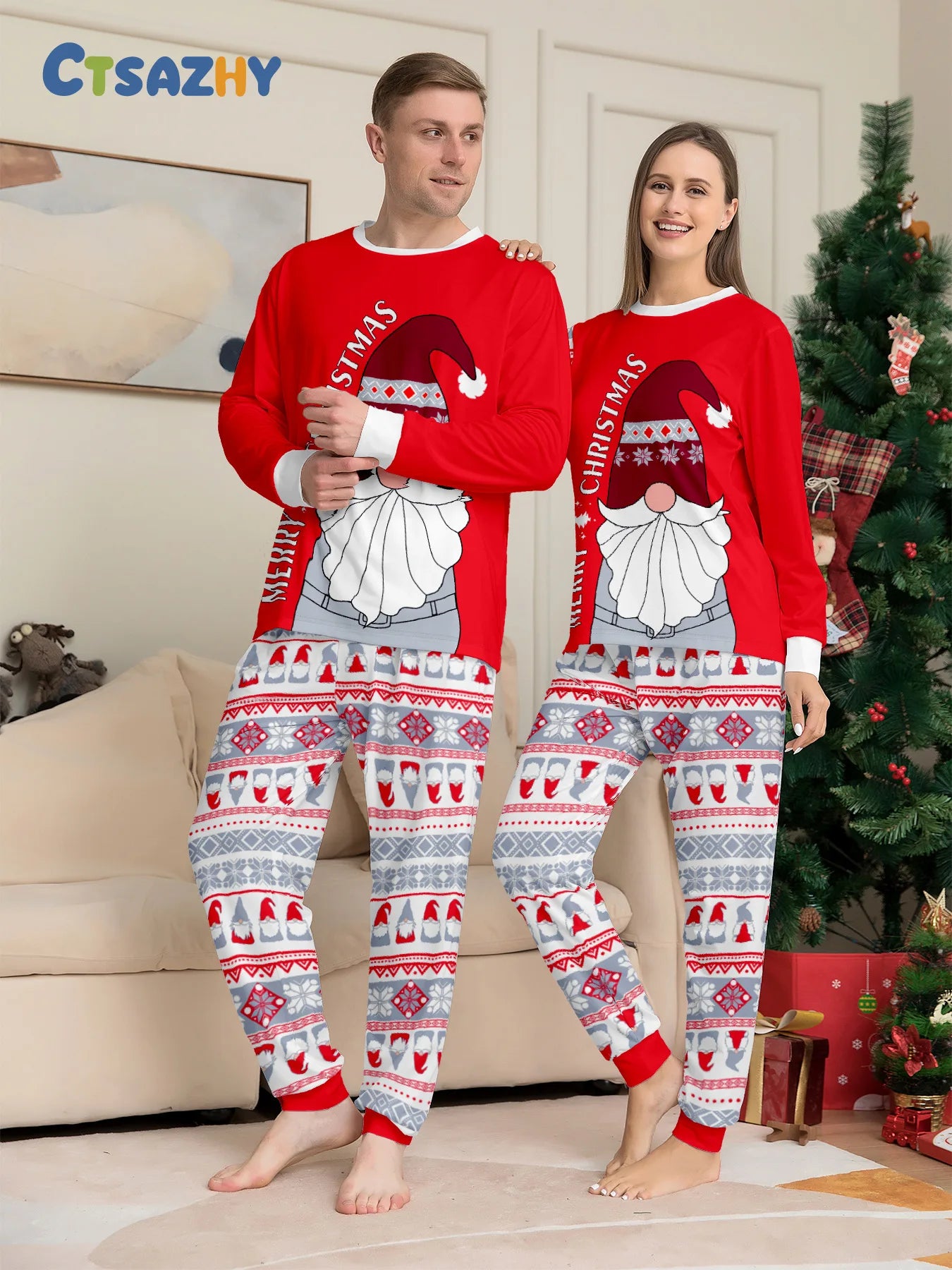 2024 Christmas parent-child clothing red family with a family Christmas clothing home clothing pajamas 2 sets