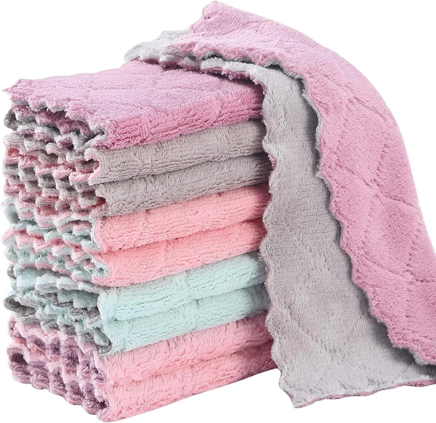 5/10pcs Kitchen Dishcloth Coral Velvet Towel Super Absorbent Wave Design Wipe Nonstick Oil Microfibre Thickened Rags Fast Drying