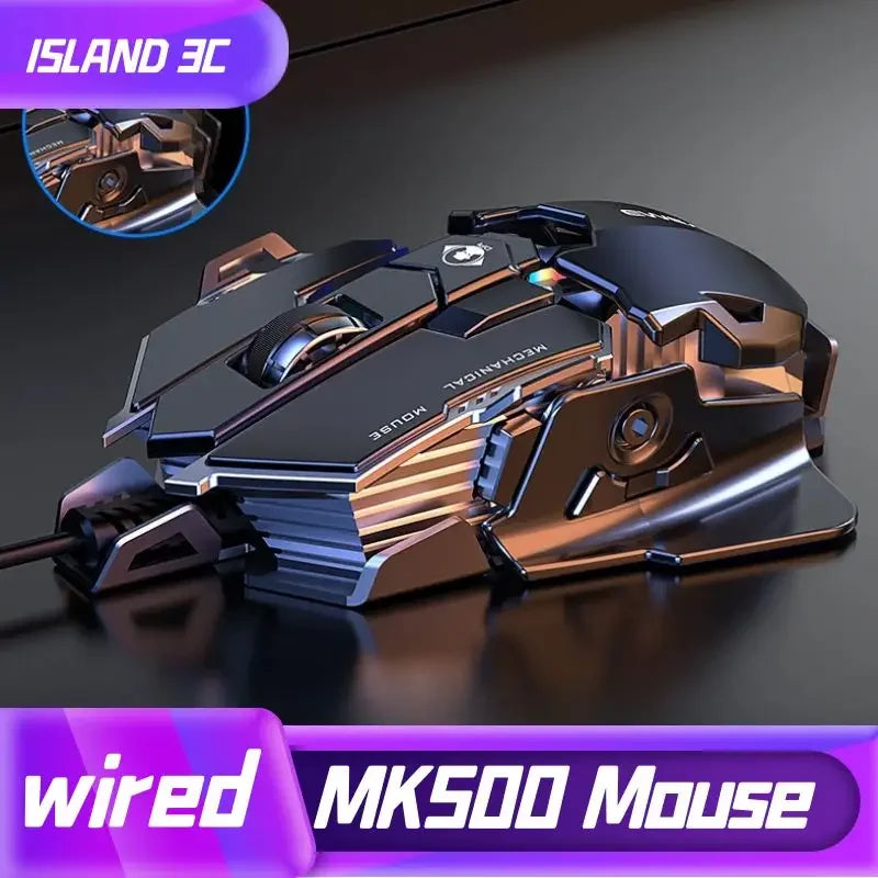 MK500 Esports Gaming Mouse Wired Mechanical Macro Desktop Computer Metal Weighted USB Mute Computer Accessories for Gamers Gift