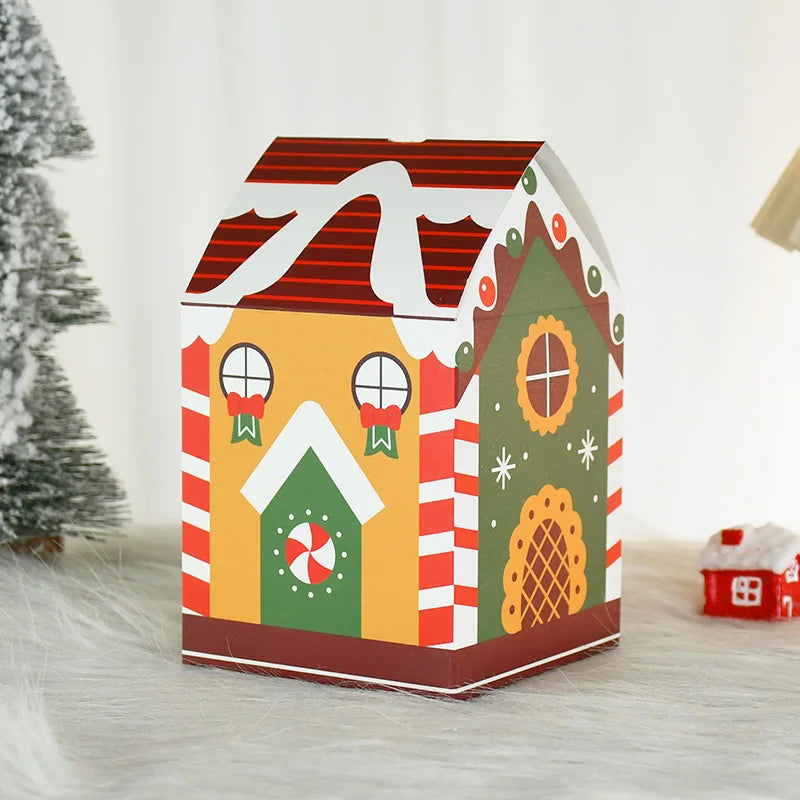 4pcs Christmas House Shape Candy Box Cartoon Merry Christmas Gift Packaging Chocolate Box Navidad 2024 New Year Party Kids Gifts