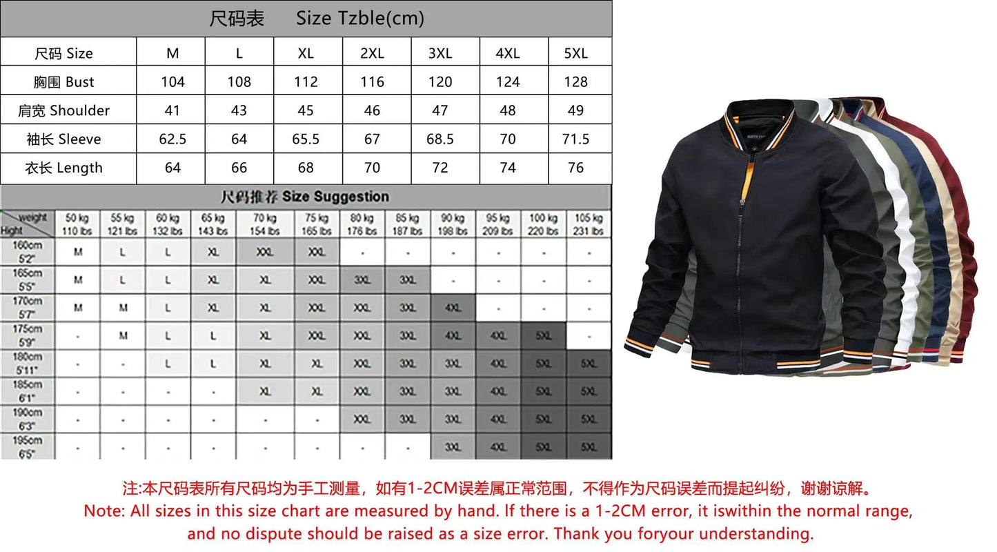 Bomber Jacket for Men Casual Windbreaker Jacket Coat Men High Quality Outwear Zipper Stand Collar Military Jacket Mens