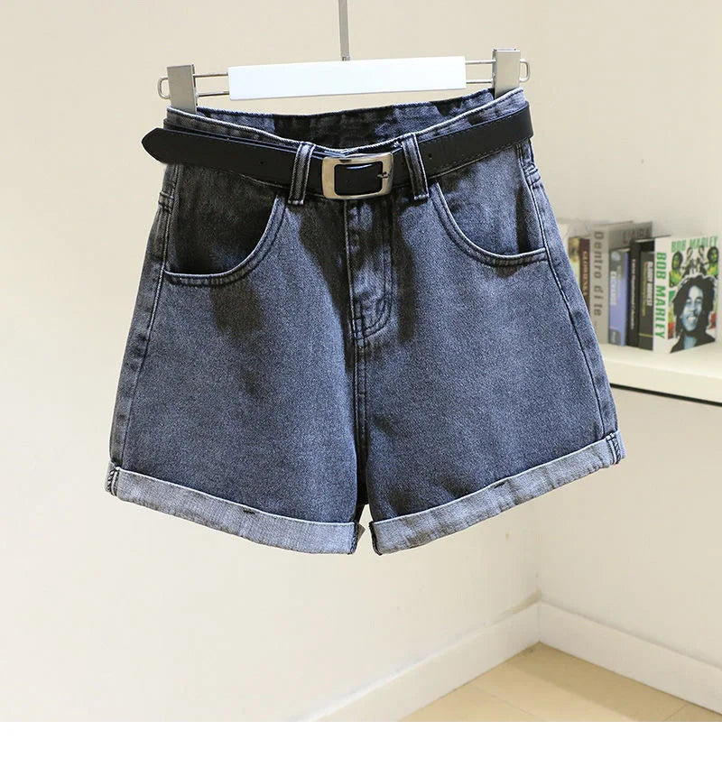 Women's Denim Shorts High-waist Slim Fit Versatile Student Loose-legged Trousers Trendy Shorts Cotton Material