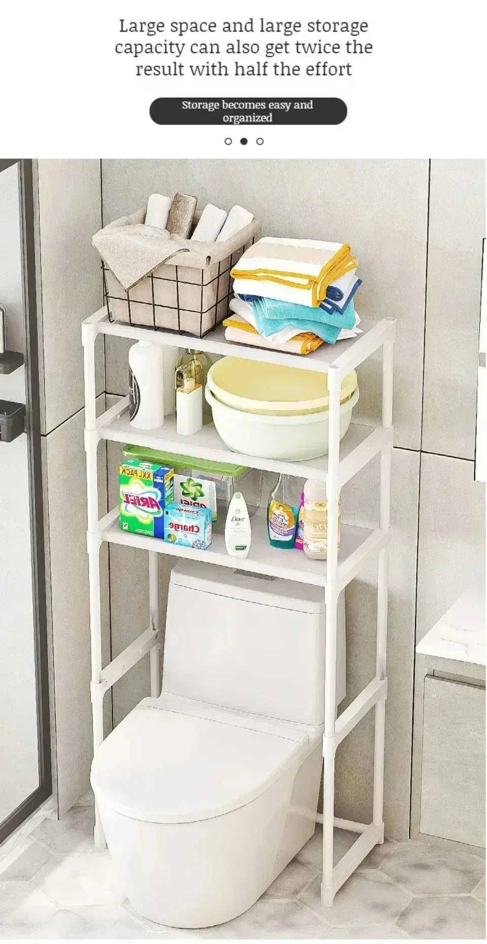 Toilet Storage Rack Perforation-Free Storage Shelf Large Capacity Multilayer Washing Machine Shelf Space-saving Standing Holder