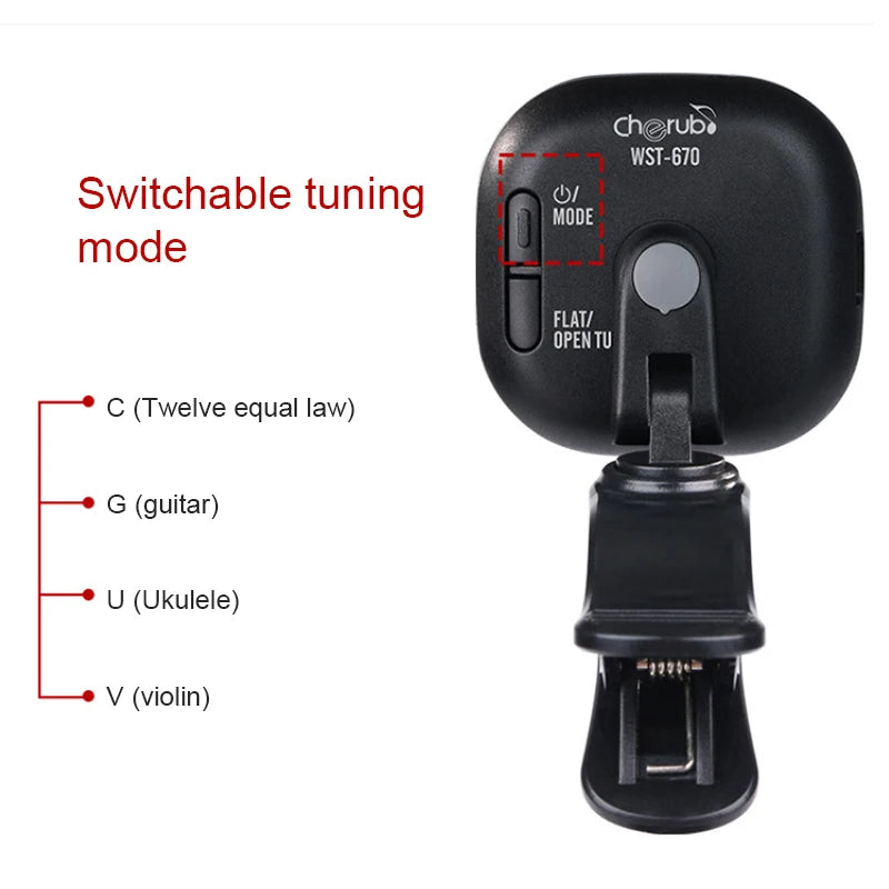 Cherub Rechargeable Electric Guitar Tuner Pedal Clip on Mini LCD Tuners for Chromatic Guitar Violin Ukulele Accessories WST-670