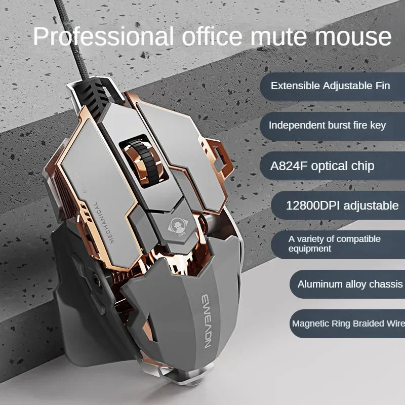 MK500 Esports Gaming Mouse Wired Mechanical Macro Desktop Computer Metal Weighted USB Mute Computer Accessories for Gamers Gift