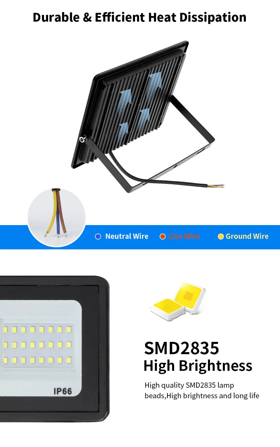 LED Flood Light IP66 Waterproof Spotlight Garden Street Gate Wall Floodlights Outdoor