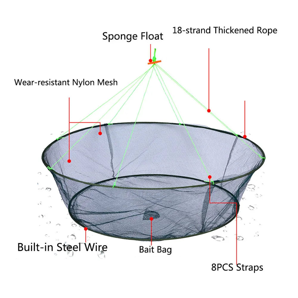 Foldable Drop Net Fishing Landing Prawn Bait Crab Shrimp Pier Harbour Pond Mesh for Vertical Shore Use String Carrying Net Lift