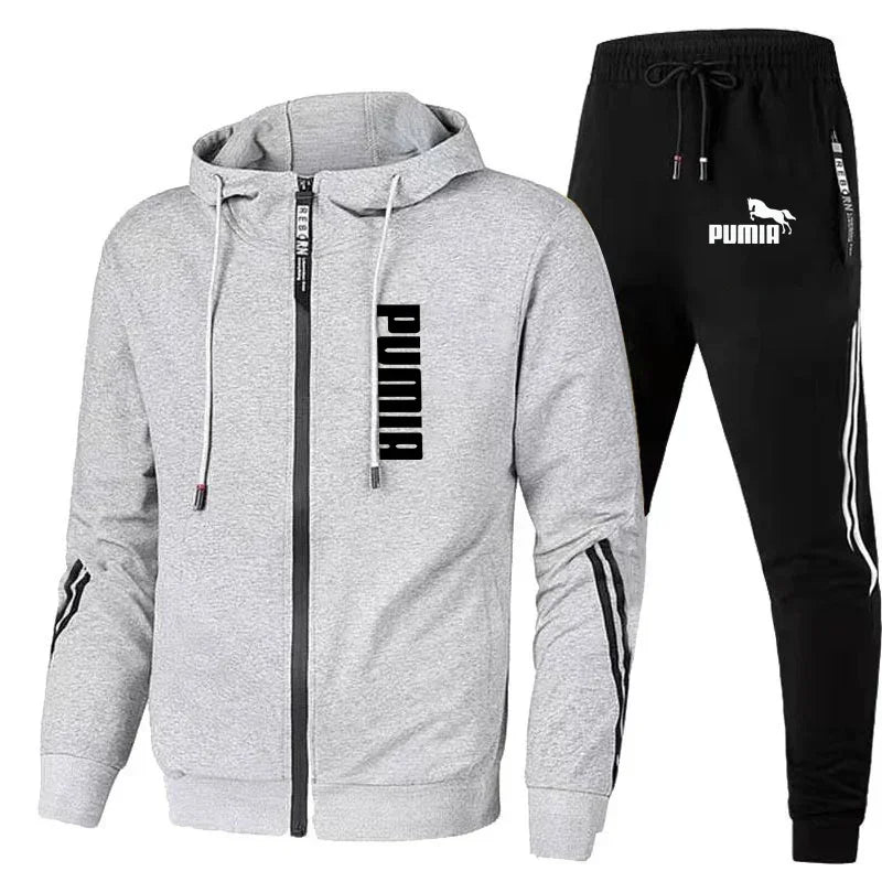 Men Long Sleeve Sport Tracksuit Fashion Zipper Jackets and Sweatpants Casual Male Fleece Printed Sweater Suits