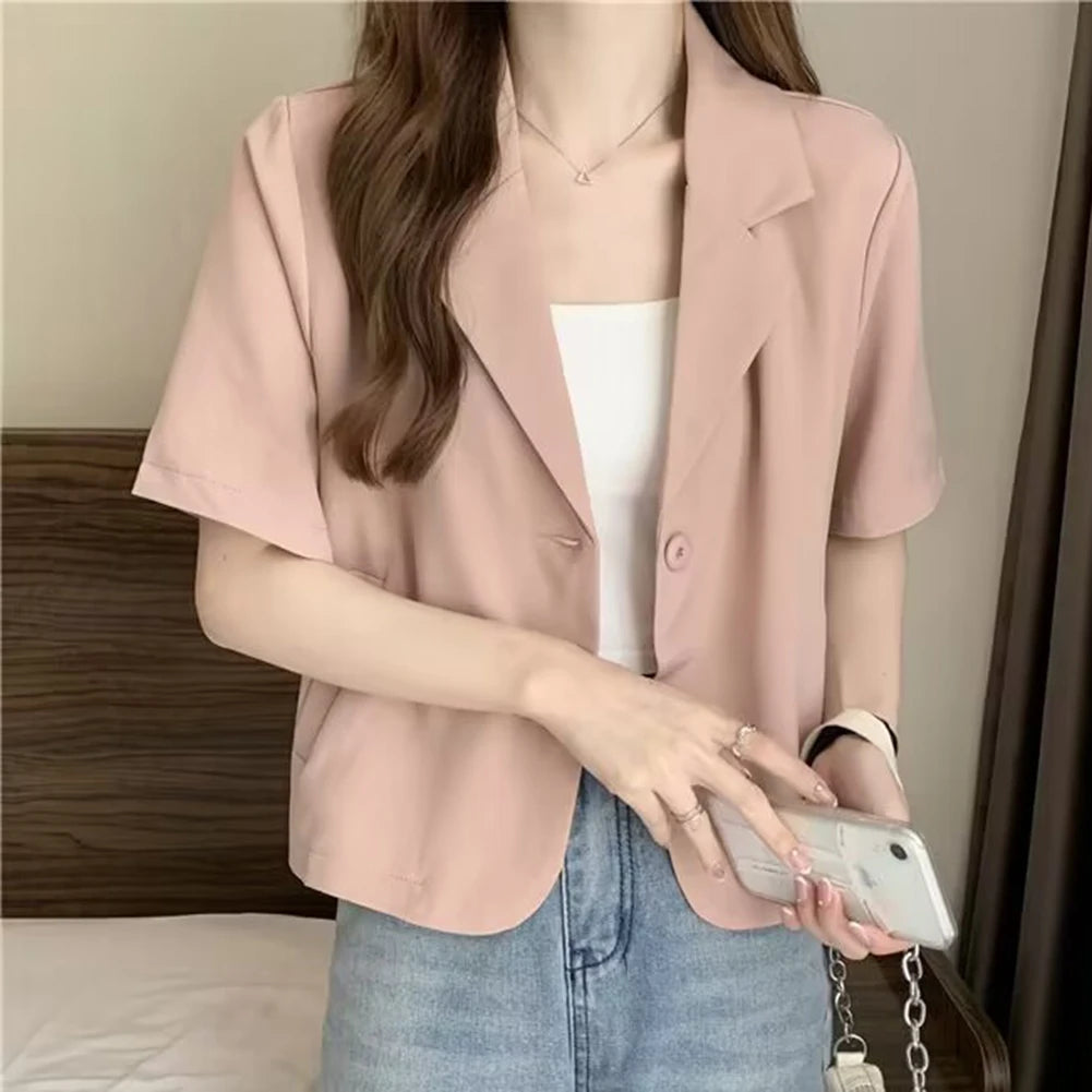 Summer Blazers Women Simple Leisure Loose Korean Style Youth Single Breasted Ladies