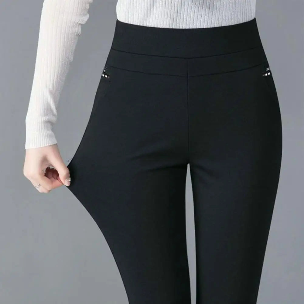 Spring Pants for Women High Waist Casual Stretch Pockets Solid Color Match Top Slim Pencil Pants Mother Clothing