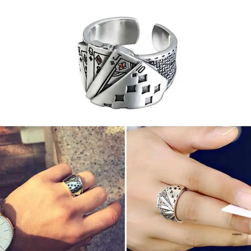 Men's Vintage Magician Playing Card Rings Ladies Punk Square Finger Ring Jewelry