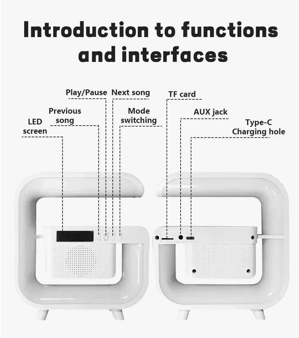 Wireless Charger Stand Bluetooth 5.0 Speaker FM TF RGB Night Light Fast Charging Station for iPhone Samsung Xiaomi