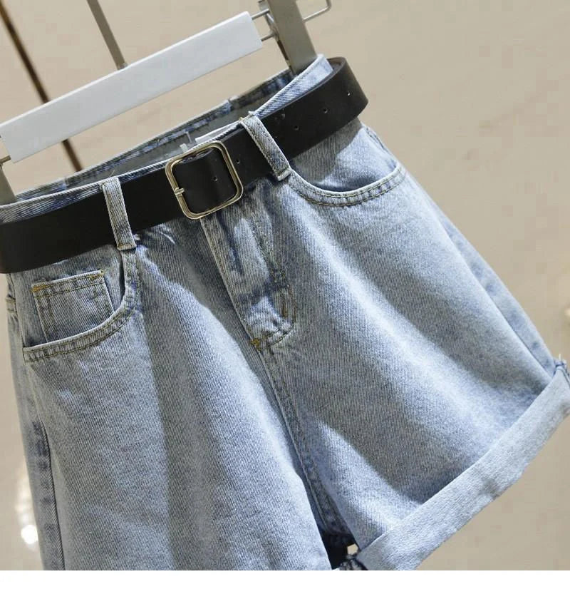 Women's Denim Shorts High-waist Slim Fit Versatile Student Loose-legged Trousers Trendy Shorts Cotton Material