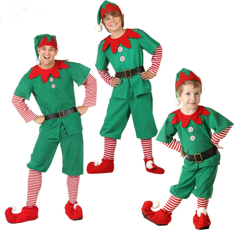 Family Green Elf Christmas Costume Cosplay Outfits Carnival Party Xmas Dress Gift