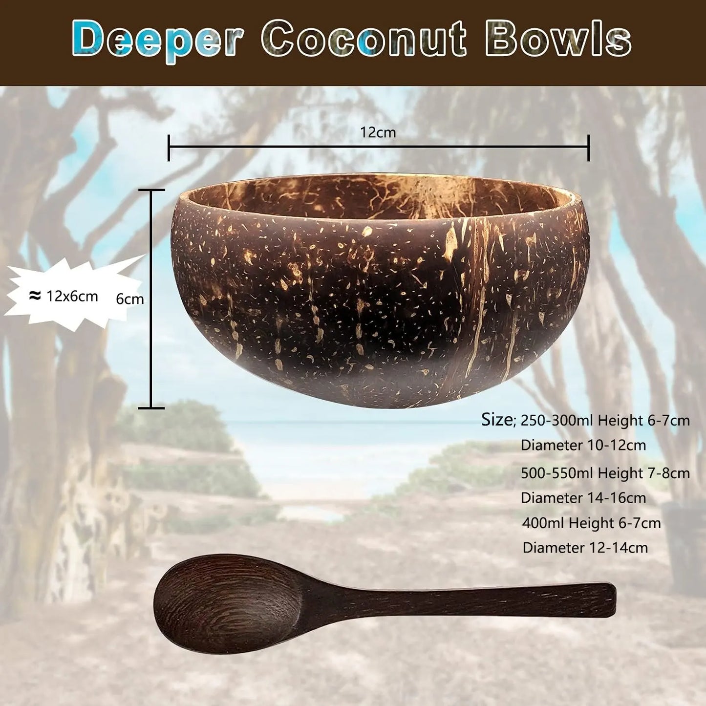 Coconut Shell Bowls for Serving Dishes Wooden Salad Wood Reusable Bowl Serving Utensils Natural