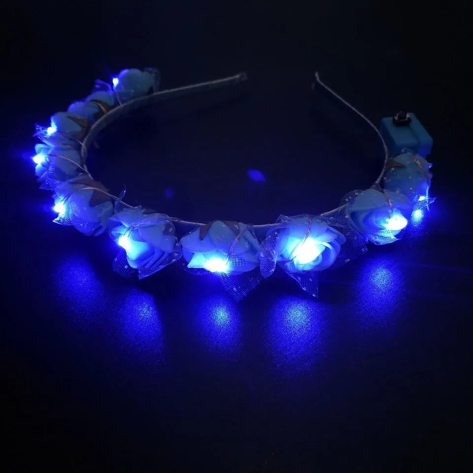 1Pcs LED Women Girl Glow Light Up Headband Bridal Flower Wreath Crown Neon Party Gift Crown Wedding Birthday Luminous Festival