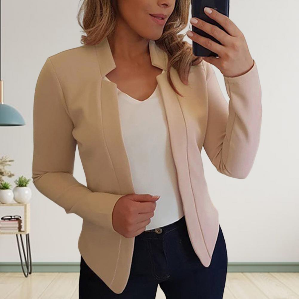 Women Blazer Open Stitch Cardigan Lady Blazer Long Sleeves Warm Business Outwear