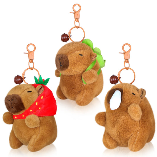 3 Pcs Capybara Plush Keychain Toy Cute Capybara Stuffed Animal Doll Key Chain Backpack Pendant Realistic Capybara Keyring