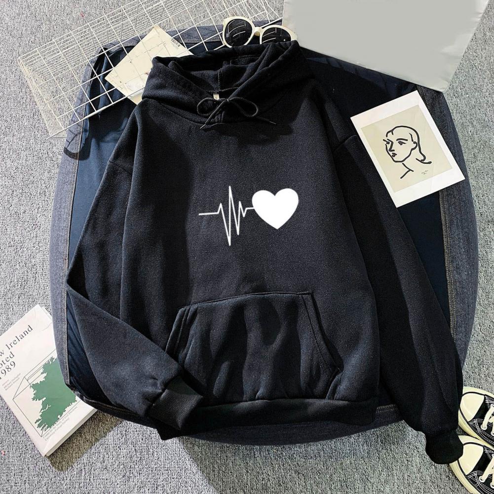 New Arrival Women Hoodie Drawstring Warm Pullover Heart Print Spring Hoodie