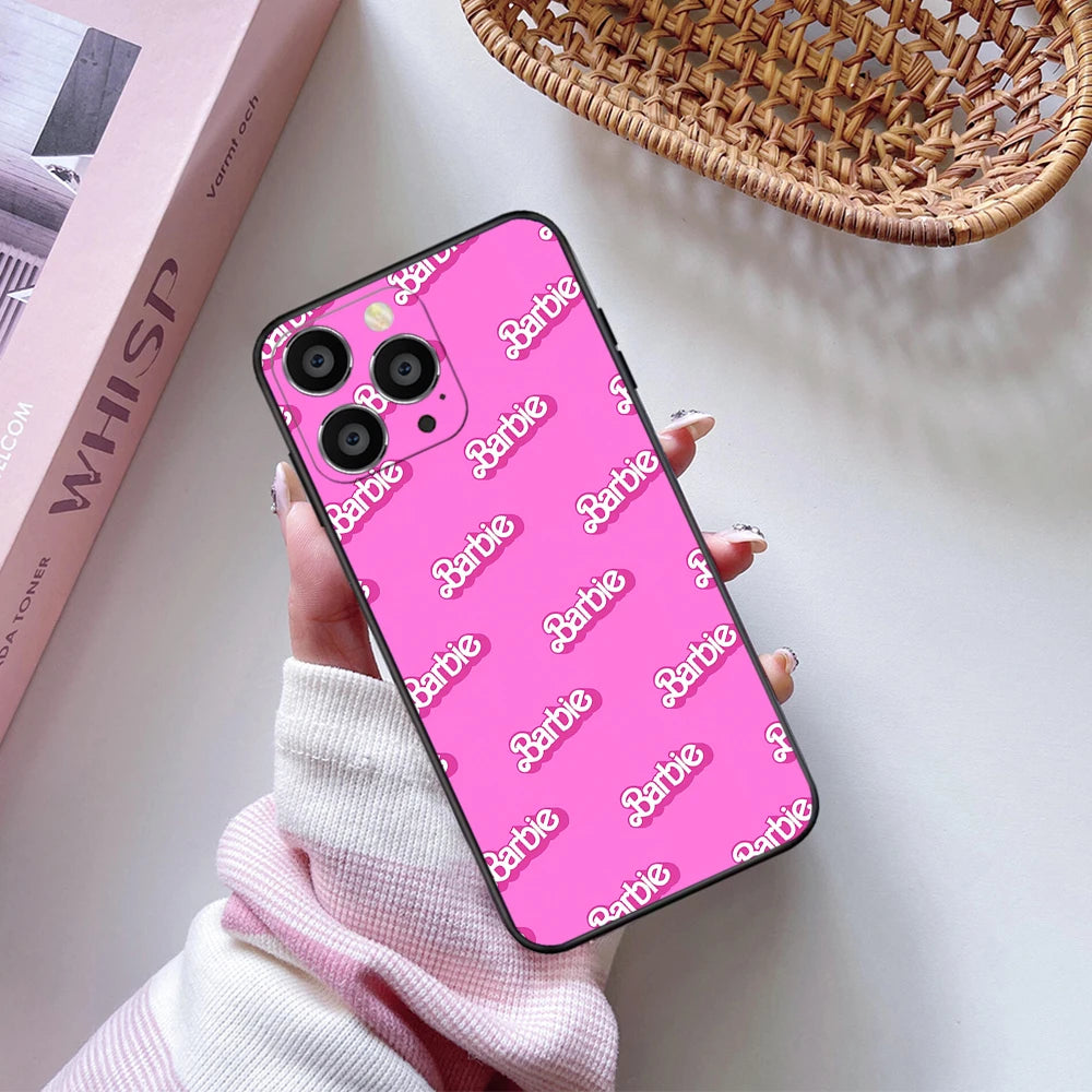 Cute Pink Barbie Soft Case For iPhone 11 12 13 14 15 Pro Max Plus Mini