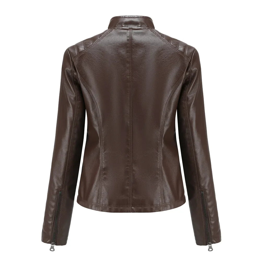 Women's Coat Fashion Trend Simple Analog Collar Zipper PU Leather Motorcycle Jacket for Women