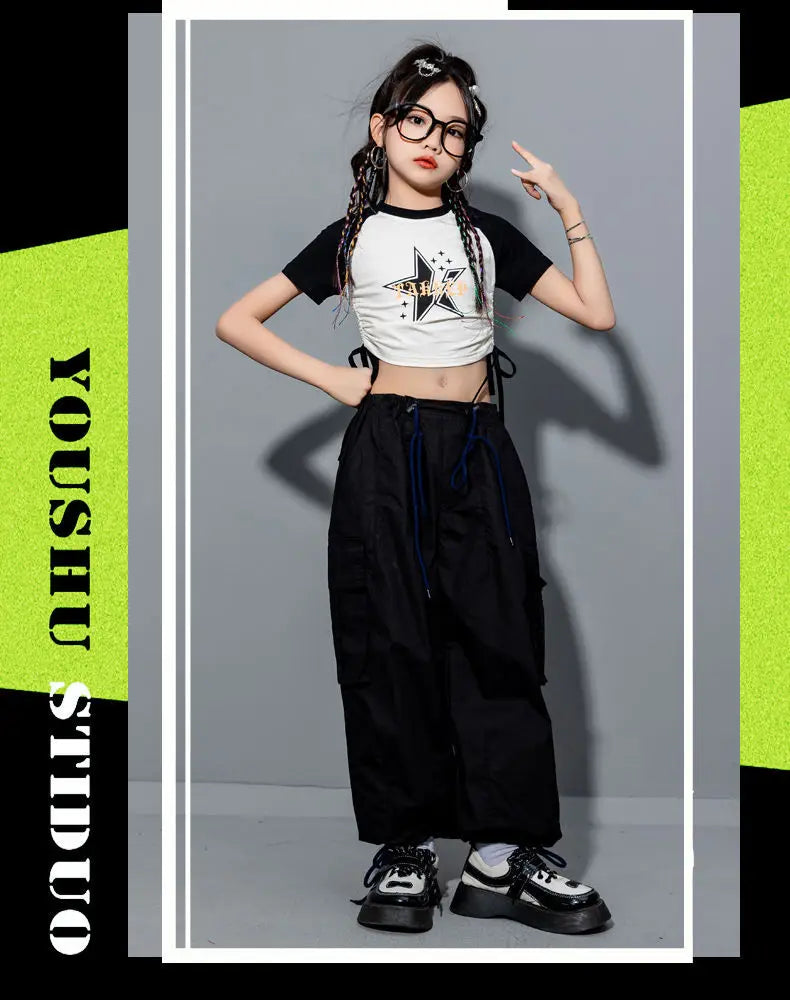 Girls Loose Casual Cargo Pants Fashion Korean Street Style Hip Hop Trousers Wide Leg Pants with Belt for School Vacation Daily