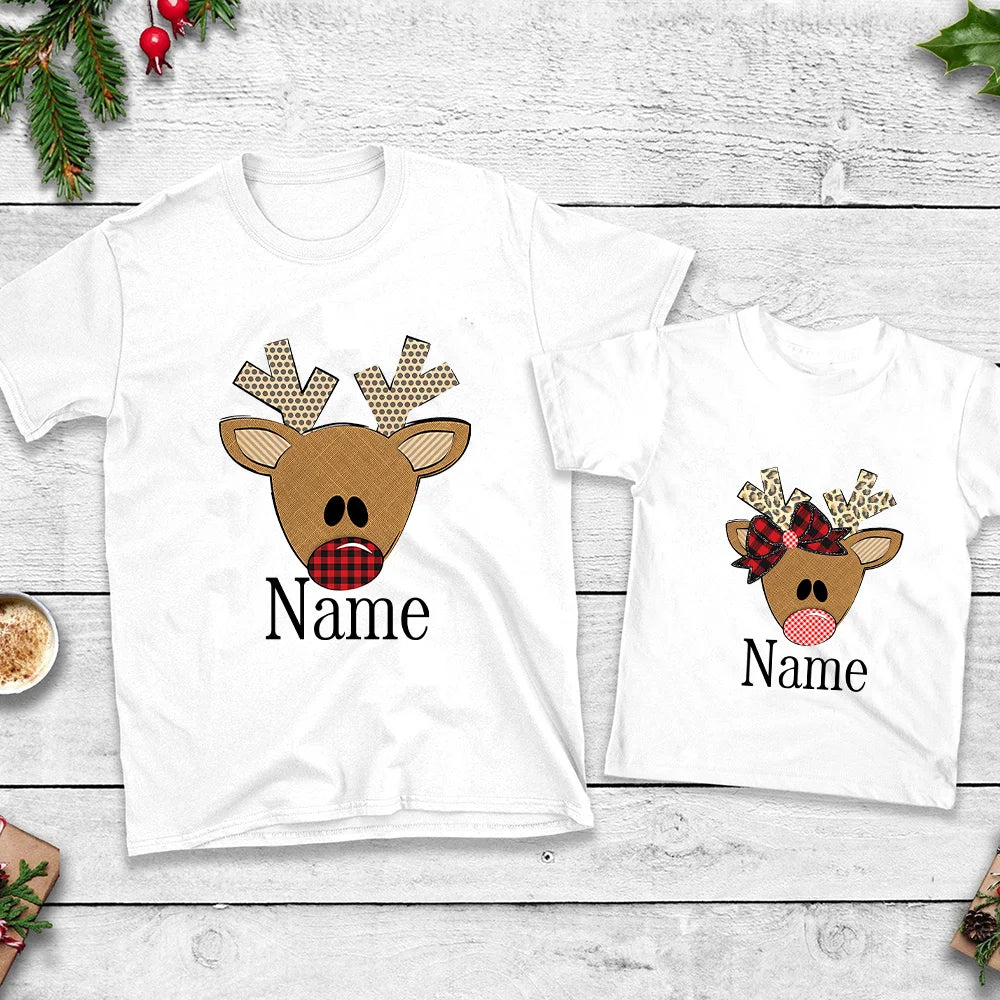 Personalized Christmas Reindeer Family T-Shirt Christmas Matching Family Shirts with Name Personalized Holiday Xmas Clothes