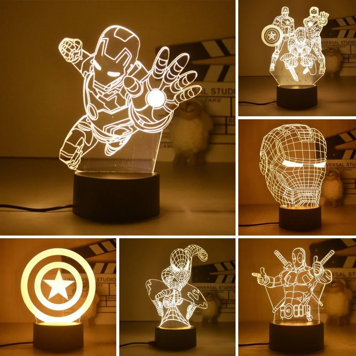 Disney Marvel Avengers Ironman Spiderman Thor Loki LED Night Light Glowing Lamp Deadpool Creative Toy Collectible Model Gift