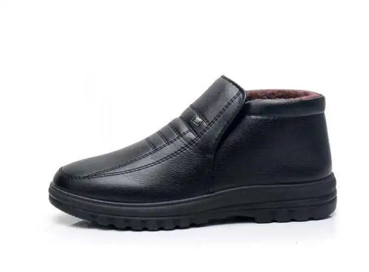 Waterproof Men's Casual Leather Shoes Flannel High Top Slip-on Male Casual Shoes Rubber Warm Winter Shoes for Mens