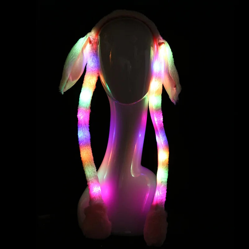 Rabbit Hat with Moving Ears Bunny Hat Ears Warm Plush Sweet Cute Airbag Cap Ears Headband Luminous Light Up Funny Bunny Ear Hat