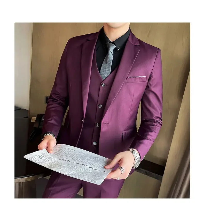 Blazer, Vest & Pants Men's Fashion Business Gentleman Professional Formal Dress Korean Version Banquet Dress Suit 6XL