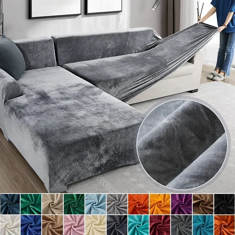 Velvet Sofa Cover Thick Elastic 1/2/3/4 Seater Sofa Cover for Living Room Velvet Plush L Shaped Corner Sofa Couch Cover