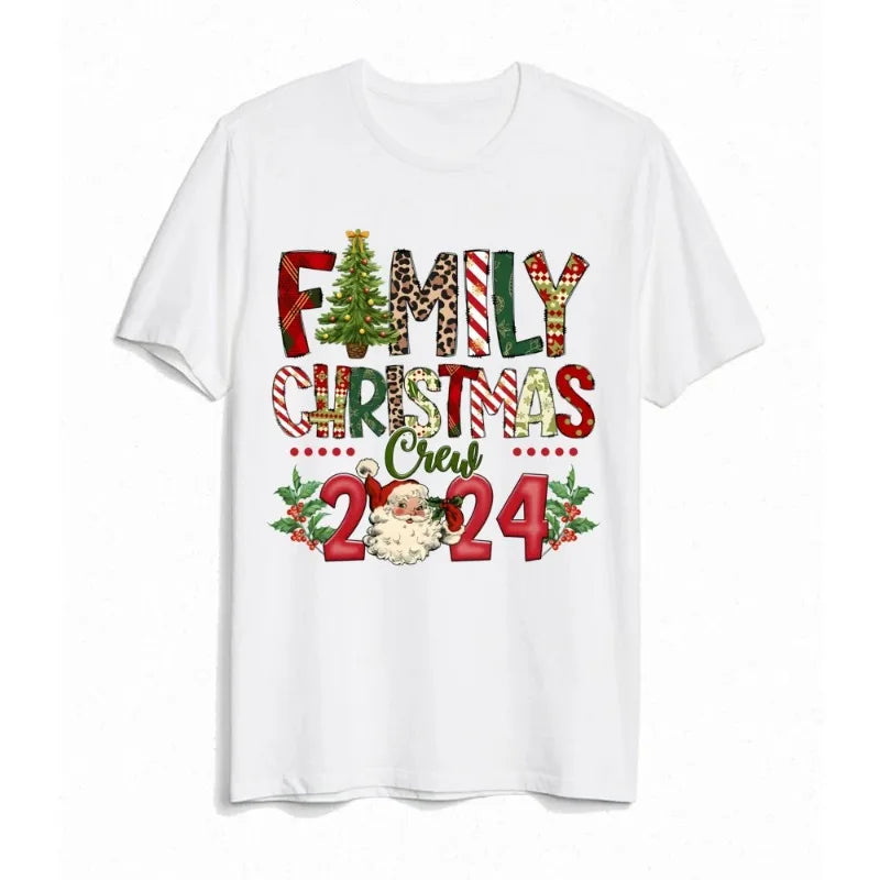 Christmas Day Set Family Christmas Crew Print Matching Outfits Short Sleeve Family Tees Shirt Outfit Holiday Casual Clothes