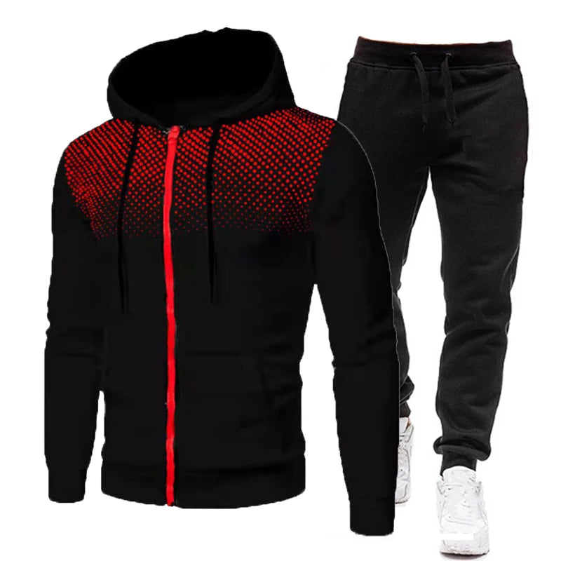 Men's casual zippered Sweatshirt suit hooded sweatshirt hooded jacket gradient coat sweatpants two-piece S-4XL