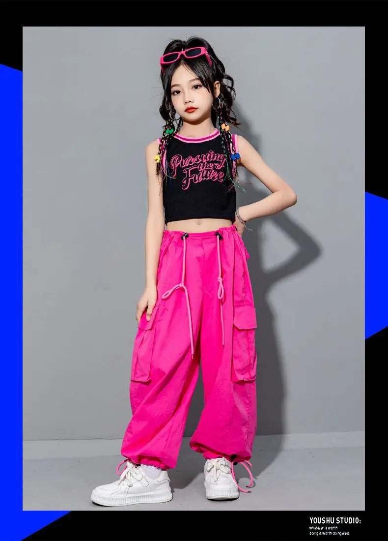 Girls Loose Casual Cargo Pants Fashion Korean Street Style Hip Hop Trousers Wide Leg Pants with Belt for School Vacation Daily