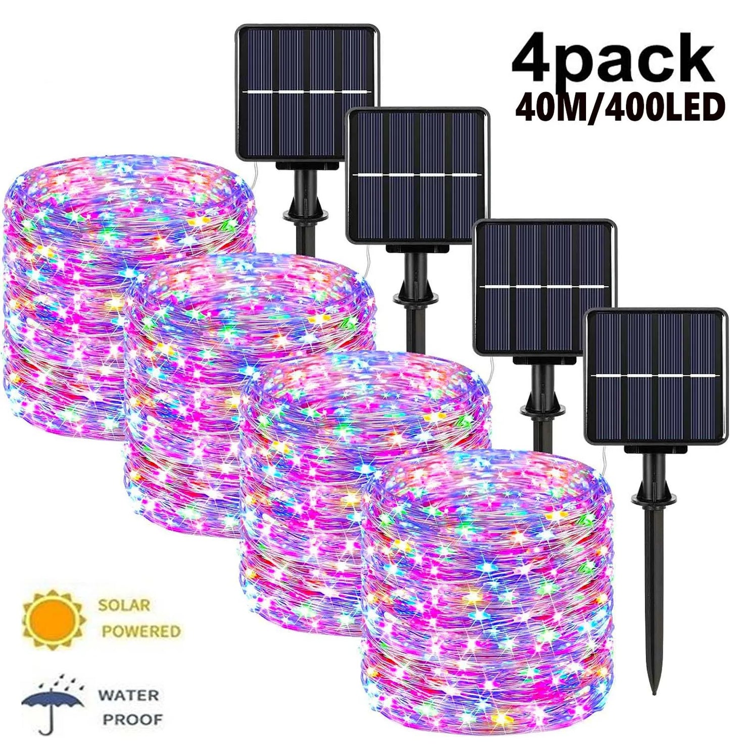 4pack Solar Sting Light Waterproof 8 Modes Outdoor String Lights for Holiday Christmas Party Fairy Lights Garden Decoration