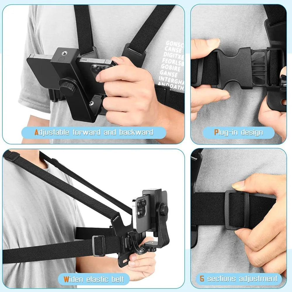 Adjustable Phone Clip Holder With Chest Strap Fixation Bracket for Sport Camera Mobile Phone