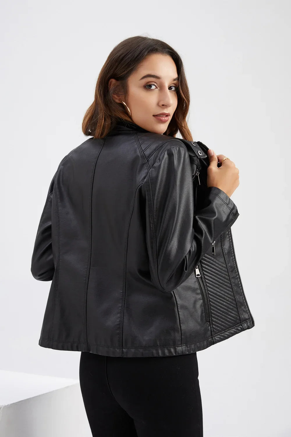 Women's Coat Fashion Trend Simple Analog Collar Zipper PU Leather Motorcycle Jacket for Women